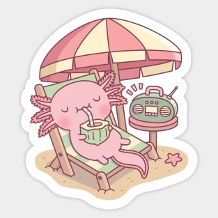 Cute Axolotl Chilling At The Beach Sticker